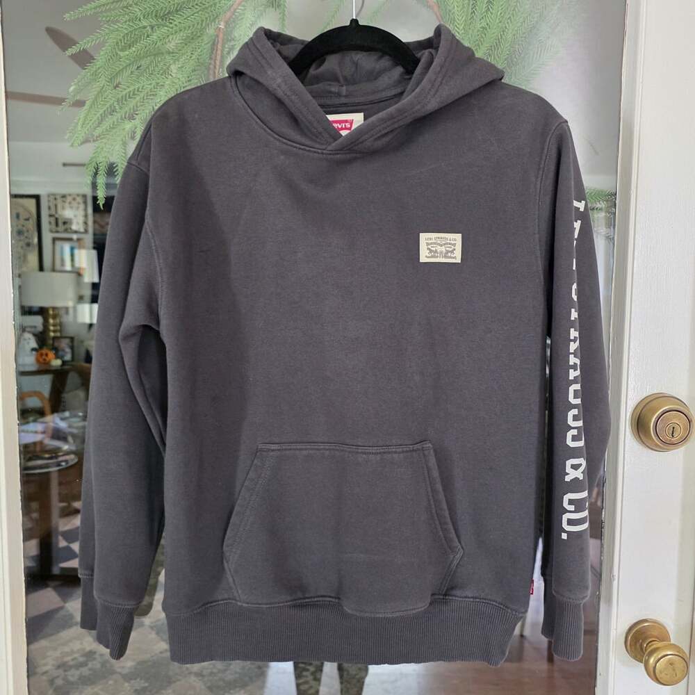 Levi's Sleeve Hit Hoodie Size Boys Large Dark Gray Pullover Sweatshirt